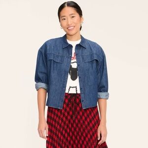 Woolrich x Target Women's Utility Shirt Shacket Dark Wash Denim